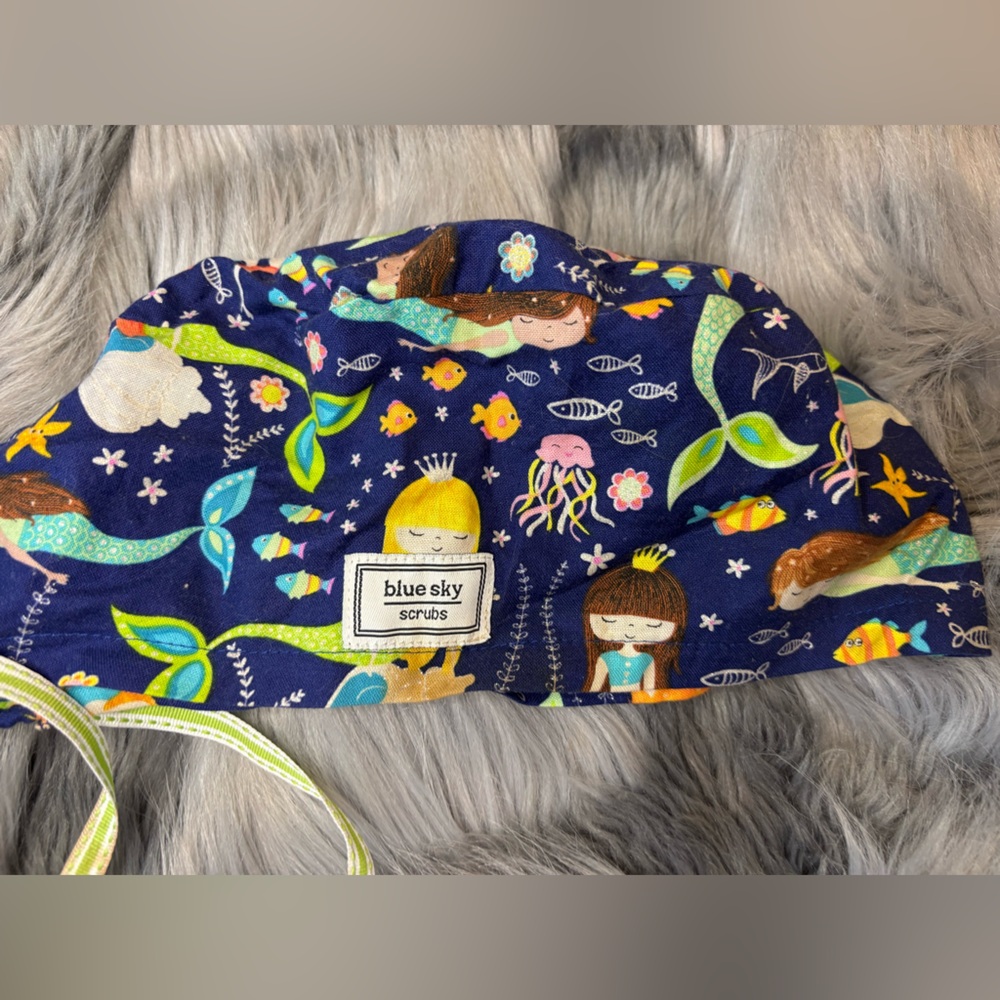 Blue Sky Floral Print Scrub Caps